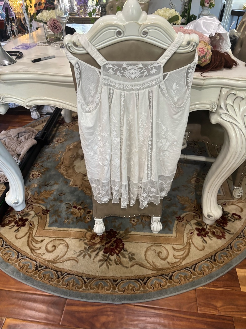 Free People White Embroidered Lace Chemise